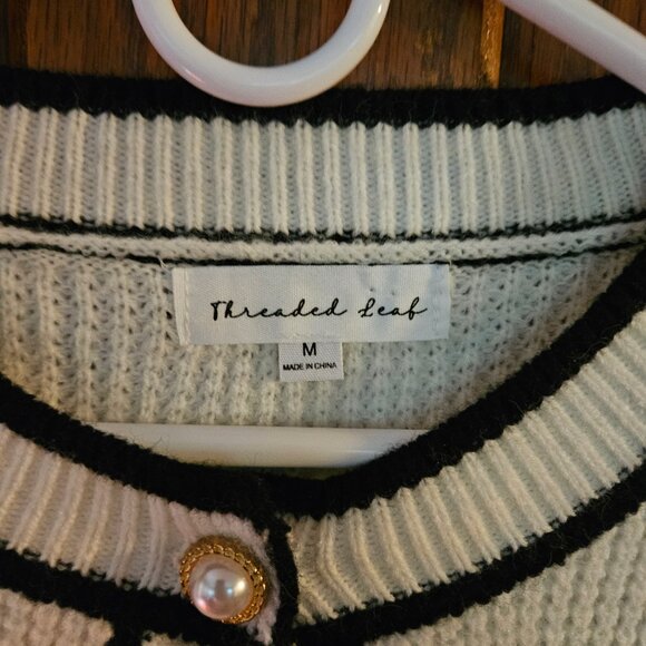 Women's THREADED LEAF bow Long sleeve cardigan sweater - Picture 2 of 7